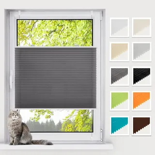BelleMax Plissee ohne Bohren Klemmfix, Anthrazit 40x130cm(BxH), Easyfix lichtdurchlässig Sichtschutz und Sonnenschutz, Jalousie Plisseerollo mit Klemmträger, Faltrollo für Fenster & Tür
