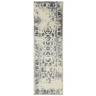 benuta Basic Teppich Suki - Creme/Blau 80x240 cm - Kunstfaser - Läufer & im Style: Vintage, Orient Style - Pflegeleicht für Wohnzimmer Schlafzimmer