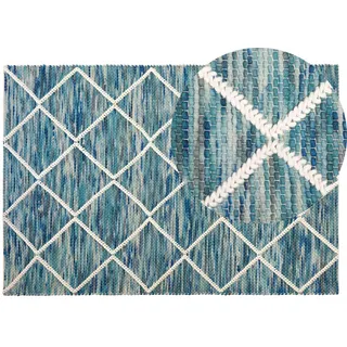 Beliani Kurzflor-Teppich Belenli 200/140 cm , Blau , Textil , Grafikmuster , Rechteckig , 140x200 cm , Teppiche und Böden, Teppiche, Orientteppiche