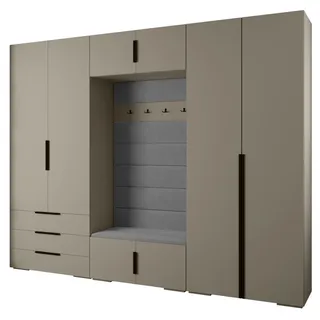 Abiks Möbel Garderoben-Set 236,7/300/47 , Kaschmir, Grau, Schwarz , Holz , Nachbildung , 14 Fächer , 300x236.7x47 cm , Garderobe, Garderoben-Sets & Garderoben-Serien, Garderoben-Sets