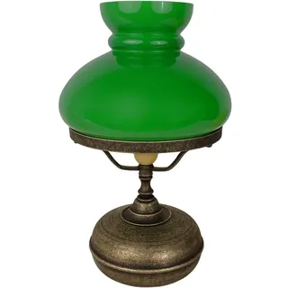 Tischleuchte Messing Glas H: 36,5 cm Ø 22,5 cm E27 Bronze Antik Matt Grün
