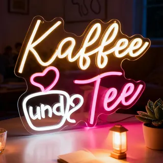 Flixyticy Kaffee und Tee Neonschild für Wanddeko, Coffe and Tea Leuchtreklame, LED Neonlicht Hängeschild USB-Betrieb mit dimmbarem Schalter für Café, Kaffeestation,Kaffee Ecke (Kaffee und Tee)