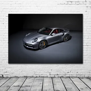 FREPEG Kunstwände Supercar Porsches 911 Turbo Silber Auto Sportwagen Poster und Drucke Leinwand Wandkunst Gemälde Wohnkultur 40x60cm ohne Rahmen