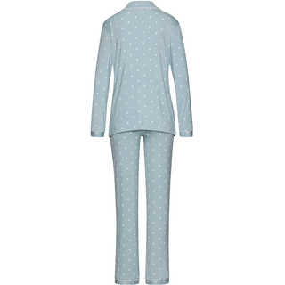 Umstandspyjama, Damen, Gr. 40/42, blau (hellblau, gemustert), Single Jersey, Obermaterial: 95% Viskose, 5% Elasthan, VIVANCE DREAMS BY LASCANA, gemustert, bequem lang, V-Ausschnitt, eingesetzt Manschette, Homewear-Sets Umstandspyjama, mit schönem Allover-Print