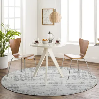 Livabliss Phuket Wohnzimmer modern – Abstrakt Design in Marmor Optik für Wohnzimmer 160x160 cm, Esszimmer, Schlafzimmer - Marmor e groß, weicher Kurzflor in Grau, Silber, Elfenbein
