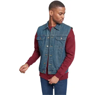 Urban Classics Herren Denim Vest – Jeansweste aus Baumwolle mit Knopfleiste, Brusttaschen und Kragen, ärmellose Weste für Streetwear, Freizeit & Alltag