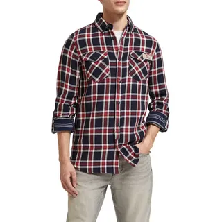 Scotch & Soda Archive Double Face Twill Check Langarmhemd - Red Blue Check - M