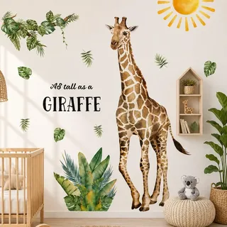 WandSticker4U®- Wandtattoo GIRAFFE Dschungel Tiere XXL (100x137 cm) I Wandsticker Kinderzimmer Safari Tiere Tropische Blätter I Wandaufkleber Babyzimmer Kinderzimmer Deko Junge Mädchen GROß
