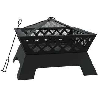 The Living Store Feuerschale mit Schürhaken 50 cm XXL Stahl - Schwarz