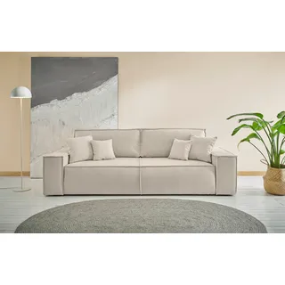 andas 3-Sitzer »FINNLEY Schlafsofa 257 cm, Schlaffunktion mit Bettkasten (200/136cm)«, in Aqua Clean-Bouclé, Struktur fein u. Cord, beige