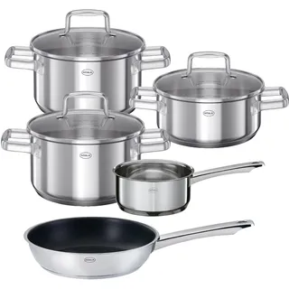 Topf-Set RÖSLE "MOMENTS, 5-tlg. incl. Pfanne 28 cm", silberfarben, Töpfe, Topf-Set