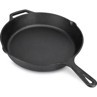 Navaris Gusseisenpfanne - 30cm Eingebrannte Pfanne Gusseisen Induktion, Cast Iron Pan, Gusspfanne, Grillpfanne Gusseisen, Gusseisenpfanne, Steakpfanne - Schwarz