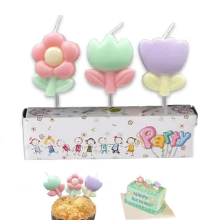 Blumen Geburtstagskerzen, Kerzen Geburtstag, Tortenkerzen, Geburtstagszug Tortenkerzen, Kerzen Bunt, Kleine für Partys, Hochzeiten, Firmenfeiern, Jubiläen(3 Stöcke)