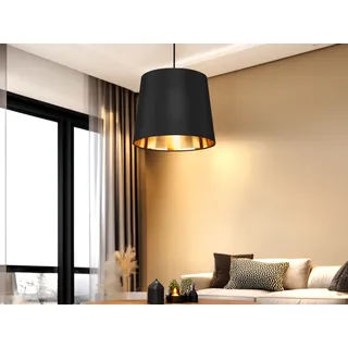Moderne Pendelleuchte 1-flammig mit Stoff Lampenschirm Schwarz Gold Ø 30cm - Schwarz, Gold
