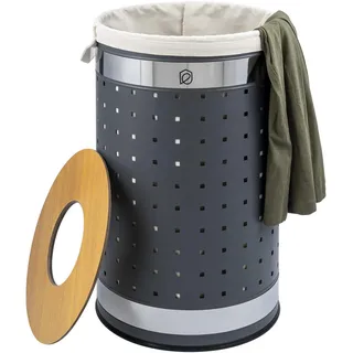 eluno Wäschetonne 50 Liter, grau , Grau , Metall , 35.5x57.5x35.5 cm , Haushalt & Reinigung, Wäschepflege, Wäschekörbe & Wäschetonnen