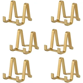 Staffelei Teller Ständer Aufsteller Halter - 6 Stück Kunststoff Tellerständer - Deko Tellerhalter - Bilderrahmen Ständer - Staffelei Plastik fuer Dekoteller | Foto | Bücher | Bild - 7,6 cm - Gold