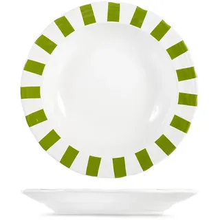 H&H Set mit 6 Suppentellern Smaragd aus Steingut, Ø 20 cm, Dekor weiße und grüne Streifen, spülmaschinenfest und mikrowellengeeignet