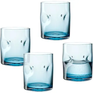 Gläser-Set LEONARDO "Trinkglas VESUVIO, 300 ml, 4er-Set", blau, H:9cm Ø:7,5cm, Glas, Trinkgefäße, Gläser-Set, konische Form, markantes Design - mit Einquetschungen