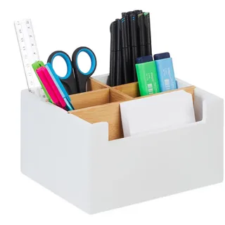 Relaxdays Schreibtisch-Organizer , Weiß , Holz , 18x9.5x15 cm , Büromöbel, Schreibtische