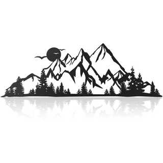 Demissle Mountain Range Metall-Wandkunstschild – rustikale Gipfel-Szene, Natur-Dekor – Wald-Akzent, Heimdekoration, 44 x 13 cm (schwarz)