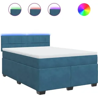 vidaXL Boxspringbett mit Matratze Blau 140x200 cm Samt - Blau