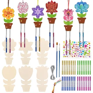 12 Stück Windspiel Bastelset Kinder Blumen Windspiele Holz Klangspiel Basteln Bastelideen Kindergeburtstag für Basteln DIY, Dekorationen, Geschenk