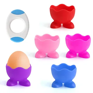 5 X Lustig Eierbecher Set und EIN Eieröffner,Set Silikon Eierbecher,eierbecher kinder ostern,Frühstücks Egg Cup,Perfekt Für Gekochte Die Küche,Eier Zum Platzieren Von Kleinen Gegenständen Wie Make-Up