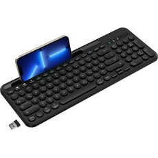 cimetech Bluetooth Tastatur Kabellos Ergonomische 2.4G USB Tastatur QWERTZ Layout mit 3 Kanälen Multi-Device & Easy-Switch Funk Tastatur Wireless Keyboard für iOS, Android, Windows, Smartphone