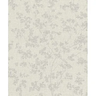 Rasch Textil Rasch Tapete 653861 - Graue Vliestapete mit Blumen auf Leinenoptik, Blumentapete aus der Kollektion Welcome Home
