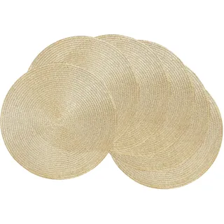 HEYOMART 6er Set Platzsets Rund Geflochtene Tischsets Abwaschbar Gold Rund Platzsets Waschbar Hitzebeständig Platzdeckchen Weihnachten für Hochzeit, Fest, Küche, Dekor - 38cm