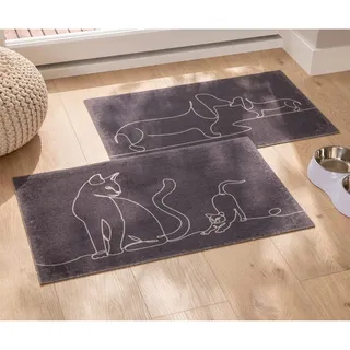 Fußmatte Gr. 1, grau (katzen), B:40cm H:1mm L:60cm, Gummi, Kunstfaser, Polyamid, Teppiche, Fußmatte