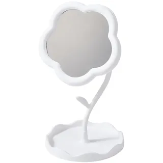 CREATCABIN Blumenförmiger Schminkspiegelständer Schminkspiegel Blumen Kunststoff Ständer Spiegel Tragbar Vintage Für Schlafzimmer Wohnzimmer Kleine Räume Raumdekoration Heimdekoration 15.5x29.5cm Weiß