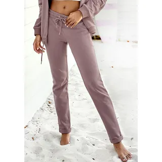 Sweathose H.I.S, Damen, Gr. 52/54, N-Gr, lila (mauve), Interlock, Obermaterial: 60% Baumwolle, 40% Polyester, bestickt, unifarben, bequem knöchellang, Hosen Sweathose, Schlupfhose mit kleinem Aufschlag am Saum, Loungewear, Topseller