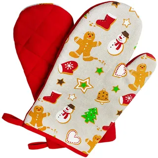 Ofenhandschuhe Kitchen, Weihnachten, rot, 1 Paar, PSA-Kategorie II bis 250°C hitzebeständig, geprüftes und zertifiziertes Produkt