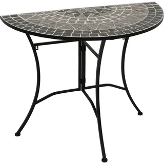 DEGAMO Wandtisch Anstelltisch Konsolentisch SIENA halbrund 45x90cm, Gestell Eisen schwarz, Tischplatte Mosaik grau/weiss - Grau