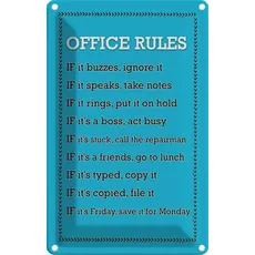 Blechschild 20x30 cm - Office Rules Office Regeln