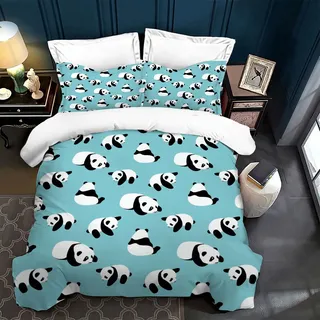 PAAHRYI Bettwäsche Kinder 135x200cm, Karikatur Panda und Bambus Motiv Bettbezug, 3D Tier Thema für Mädchen Jungen (A, 135 x 200cm)
