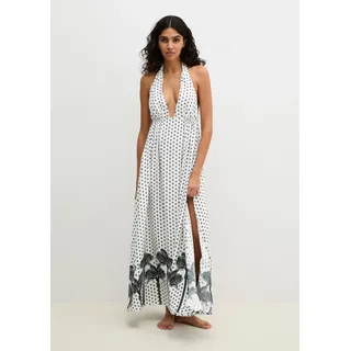 Neckholderkleid MARC O'POLO, Damen, Gr. M (40), N-Gr, weißer palm, Obermaterial: 100% Viskose, lang, Neckholder, Kleider Neckholderkleid, mit Allover-Print