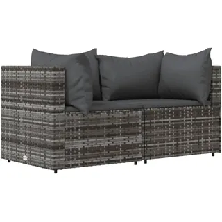 vidaXL Garten-Ecksofas mit Kissen 2 Stk. Grau Poly Rattan - Grau