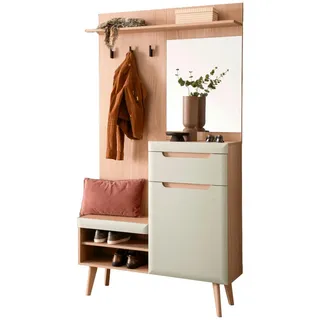 Furn.Design Garderoben-Set Pistazie matt, Scandi Eiche, Kompaktgarderobe skandinavisch 110 x 197 cm , Pastellgrün, Eichefarben , Holz , Nachbildung,Eiche , Uni , Rechteckig , rund , 107x197x34 cm , FSC Mix , Garderobe, Garderoben-Sets & Garderoben-Serien, Garderoben-Sets