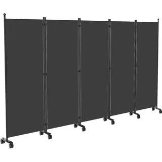 Monucep Paravent Raumteiler 284x181x30cm, 5 Teilig klappbar Freistehend Trennwand auf Rollen und Bremsen, Umkleide Sichtschutz Wand Raumtrenner, Stellwand für innen Outdoor Garten Büros, Dunkelgrau