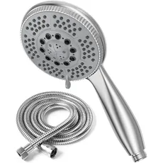 Vinabo Duschkopf mit 1,5 m Duschschlauch, 5 Funktionen, multifunktionaler Hochdruck-Duschkopf, ABS, verchromter Sprühkopf, Antikalk-Schlauch und Duschkopf für Dusche
