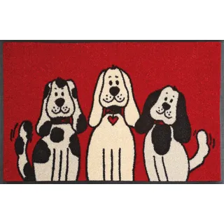 Fußmatte "Three Dogs" Gr. 60, rot (rot, beige), B:40cm H:9mm L:60cm, Kunstfaser, WASH+DRY BY KLEEN-TEX, Teppiche, Fußmatte, Schmutzfangmatte, Motiv Hunde, rutschhemmend, waschbar