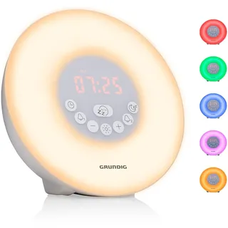 Grundig Lichtwecker mit FM-Radio - Tageslichtwecker mit 10 natürlichen Klängen - Wecker mit Farbwechsel-LED und Zonsopgangsimulation - Schlummer- und Timerfunktion, Weiß