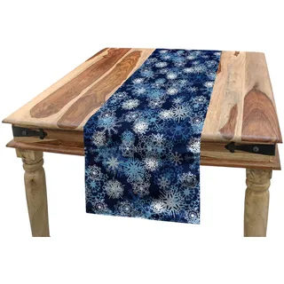 ABAKUHAUS Winter Tischläufer, Aufwändige Schneeflocken Weihnachten, Esszimmer Küche Rechteckiger Dekorativer Tischläufer, 40 x 180 cm, Blassblau Dunkelblau