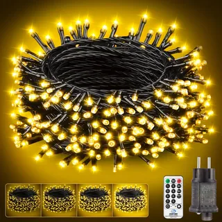 Light-Brightly Lichterkette Außen Innen Weihnachtsbaum Strom - 15m 150 Led Warmweiß Lichterketten mit Stecker Timer Wasserdicht Cluster Fairy Lights for Weihnachten Hochzeit Party Balkon Garten