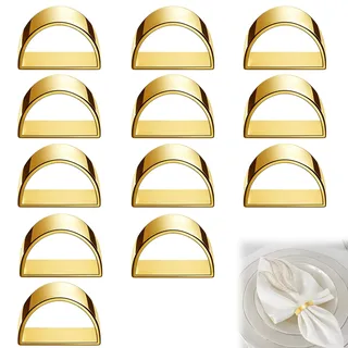 Menibeuty 12 Stück Serviettenring Gold, Elegante Serviettenschnallen, Halbkreis Serviettenringe Napkin Rings für Valentinstag Tischdekoration Ostern Hochzeit Weihnachten Abendessen Party