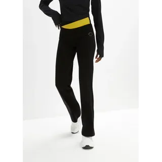 Sporthose BONPRIX, Damen, Gr. 40/42 (M), N-Gr, schwarz (schwarz, zitronengelb), Jersey, Obermaterial: 95% Baumwolle, 5% Elasthan, unifarben, unifarben mit Farbeinsatz, slim fit lang, Hosen Sporthose, aus Baumwoll-Stretch, Bootcut, Slim fit, Kontrastdetail am Bund