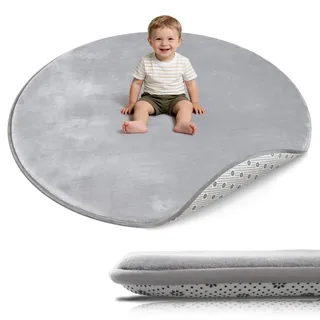 Dicke Krabbelmatte Baby Ø 120cm,Rutschfester Unterseite Spielmatte Baby | Krabbeldecke für baby,Schaumfüllung Teppich Kinderzimmer,Weicher Kurzflor, Pflegeleicht,Spielmatten Für Laufgitter,Grau