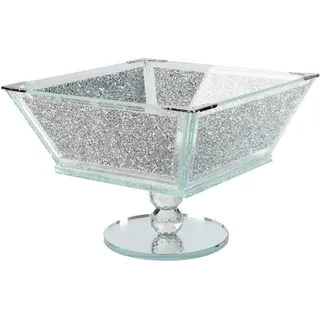 London Boutique Extra große Obstschale aus Kristall, Mittelstück, Aufbewahrung, glitzernd, Diamant-gefüllt, silberfarbener Metallrahmen, quadratische Form, 19,1 cm Höhe